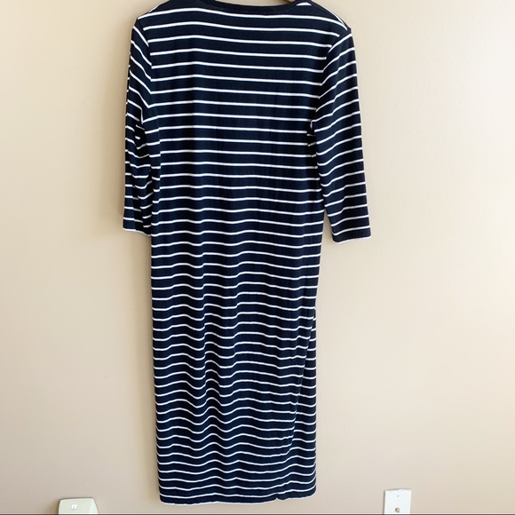FRENCH CONNECTION black stripe jersey dress scoop neckline 3/4 sleeve RELISTED - Picture 7 of 9